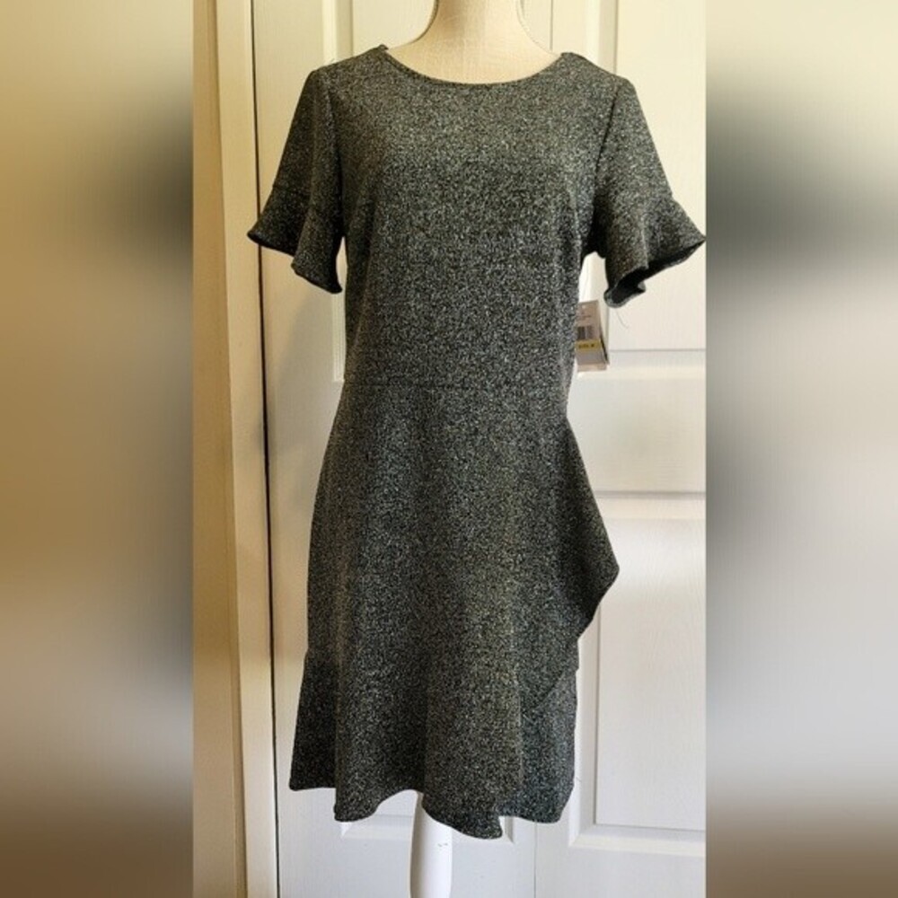 ECI New York womens Giltter Metalic Dress W/ Sleeve and Buttom Flutter Hem - Picture 1 of 9
